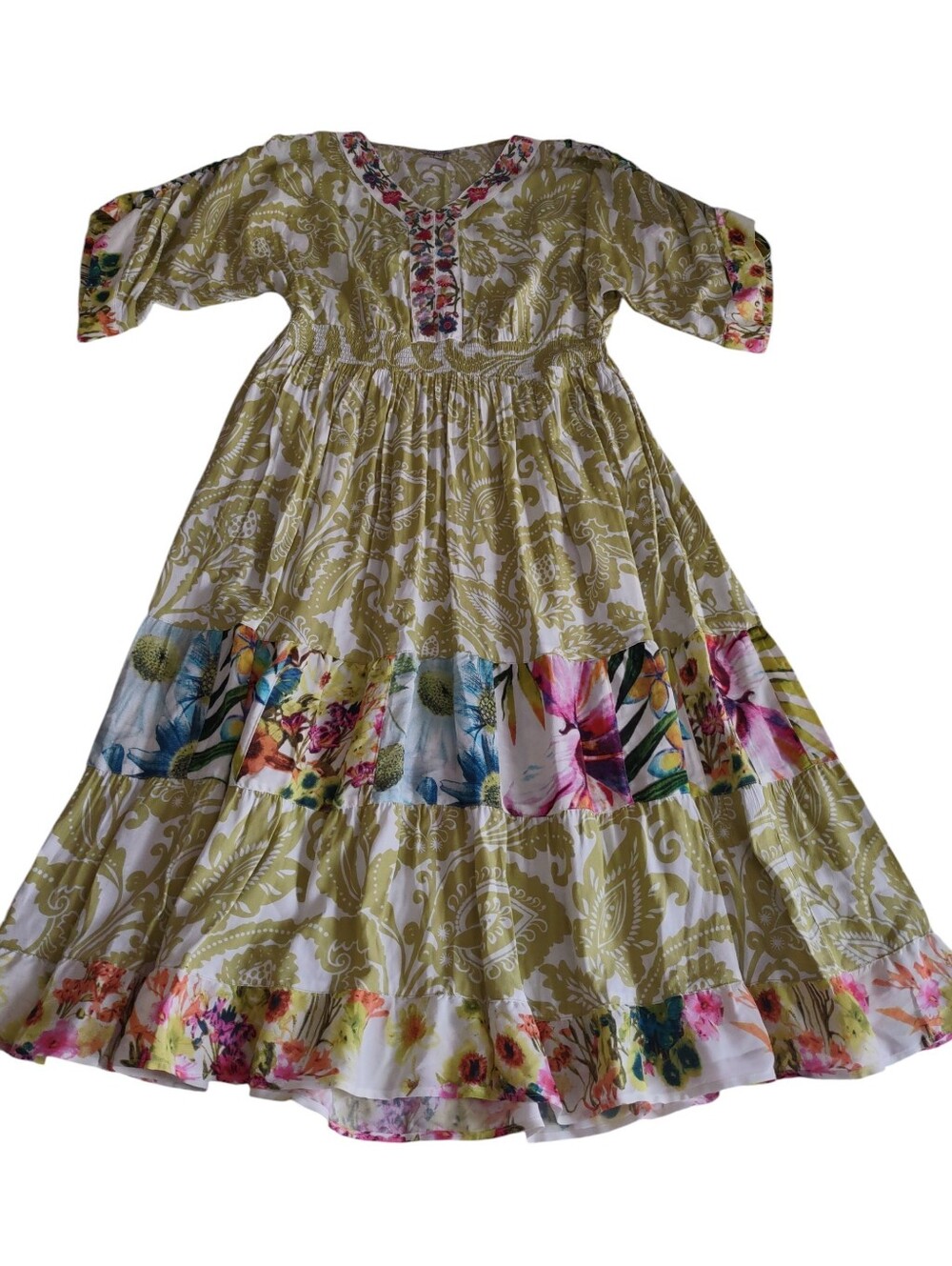 John Mark Large Patchwork Floral Embroidered Dress